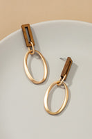 
              Oval Hoop Drop Earrings with Wood Accent
            