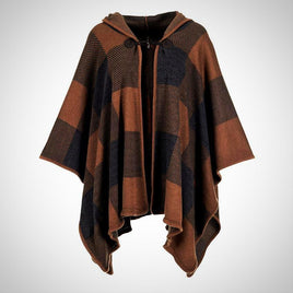 Hooded Buffalo Check Cape with Toggle Clasp