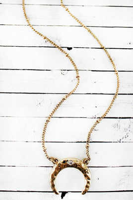 Double Horn Crystal Dot Pendant Necklace