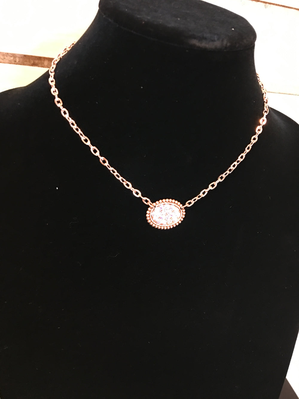 Rose Gold Mini Oval w/Rose Gold Chain - AB
