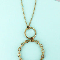 Hammered & Chain Goldtone Link Double circle Pendant Necklace