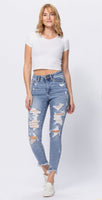 Judy Blue Frayed Shark Hem Destroyed Jeans