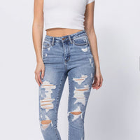 Judy Blue Frayed Shark Hem Destroyed Jeans