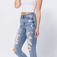 Judy Blue Frayed Shark Hem Destroyed Jeans
