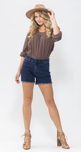 Judy Blue Midrise Leopard Fray Shorts