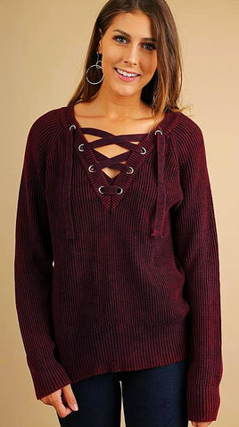 Velvet Hooded Tunic with Lace Up Neckline