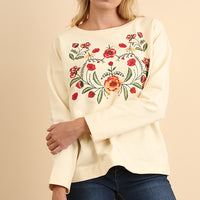 Floral Embroidered Crew Neck Top