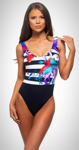 One Piece Stripe & Floral with Low Scoop Back