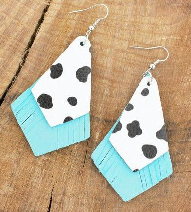 Turquoise and Cow Drop Earrings