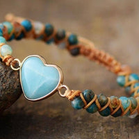 Natural Amazonite Heart Bead Bracelet