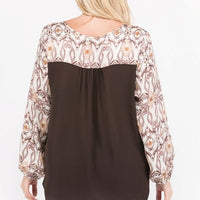 Ikat Print Surplice Top with Solid Back (Plus)