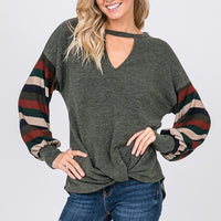 Keyhole Color Block Top with Front Knot