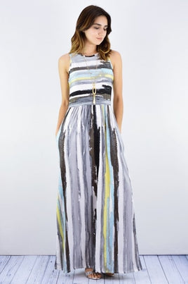Multi Stripe Maxi Dress with Hidden Pockets