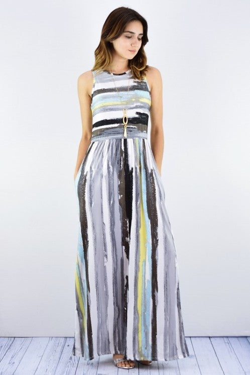 Multi Stripe Maxi Dress with Hidden Pockets