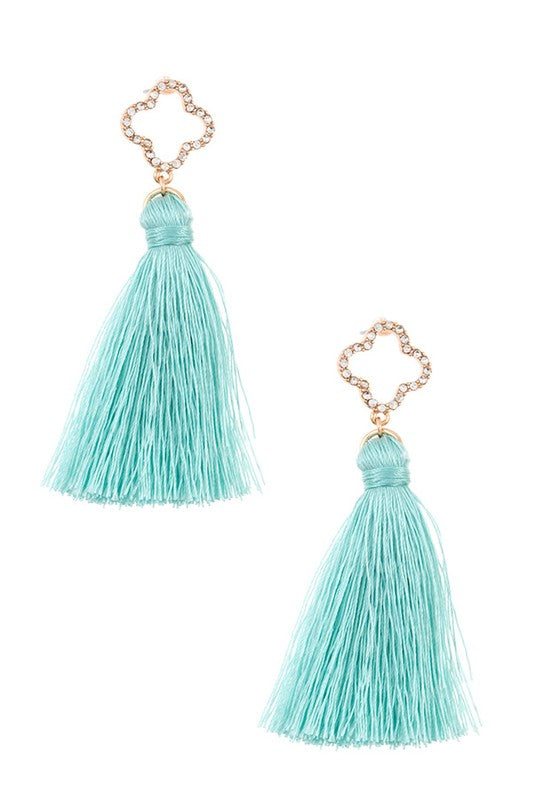 Rhinestone Clover Tassel Drop Earrings