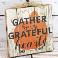 Grateful Heart Burlap Trimmed Wood Sign