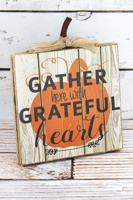 Grateful Heart Burlap Trimmed Wood Sign