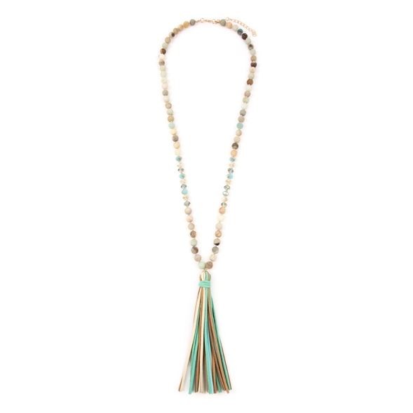 Natural Stone Glass Bead with Suede Tassel