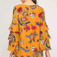 Mustard Triple Ruffle Bell Sleeve Dress