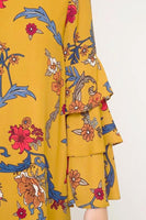 Mustard Triple Ruffle Bell Sleeve Dress