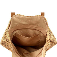 Circle Straw Round Tote with Top Zip Closure