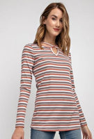 Stripe Ribbed with Criss Cross Neck Top