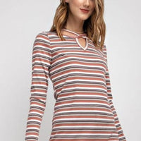Stripe Ribbed with Criss Cross Neck Top
