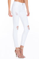 Two Button White Distressed Skinny Jeans