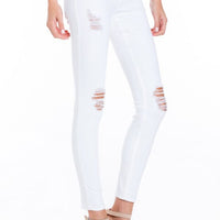 Two Button White Distressed Skinny Jeans