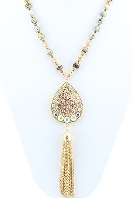 Glitter Pendent with Gold Tassel Necklace