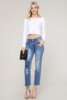 Straight Fit Crop Mid Rise Jeans