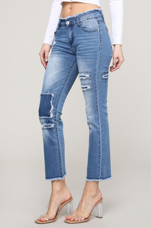 Straight Fit Crop Mid Rise Jeans
