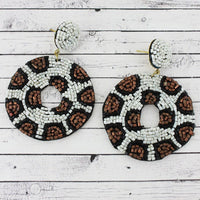 Snow Leopard Seed Bead Circle Post Earrings