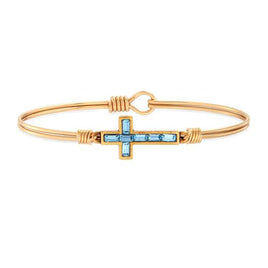 Baguette Aquamarine Cross Bangle Bracelet
