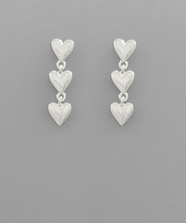 Silver Drop Heart Earrings