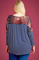 
              Stripe with Contrast Sheer Neck & Shoulder (Plus)
            