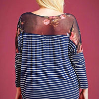 Stripe with Contrast Sheer Neck & Shoulder (Plus)