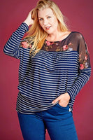 
              Stripe with Contrast Sheer Neck & Shoulder (Plus)
            