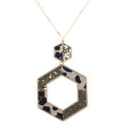 Leopard and Gold Hexagon Pendant Necklace