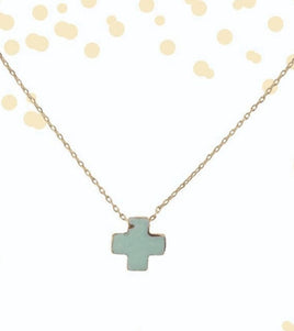 Mint Cross on Gold Chain Necklace