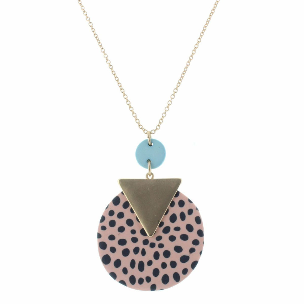 Blue Disc with Peach Circle and Gold Accent Necklace