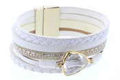 Multi Strand Leather and Crystal Accent Bracelet