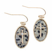 Kayla Dalmation Stone and Cross Earrings