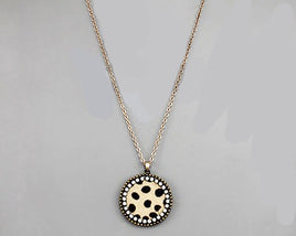 Pave Edge Leather Disc Necklace