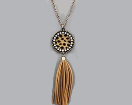 Pave Leather Tassel Necklace