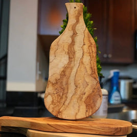 Rustic Olive Wood Board with Handle 14" x 7"