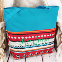 Large Tote Aztec Blue Trim