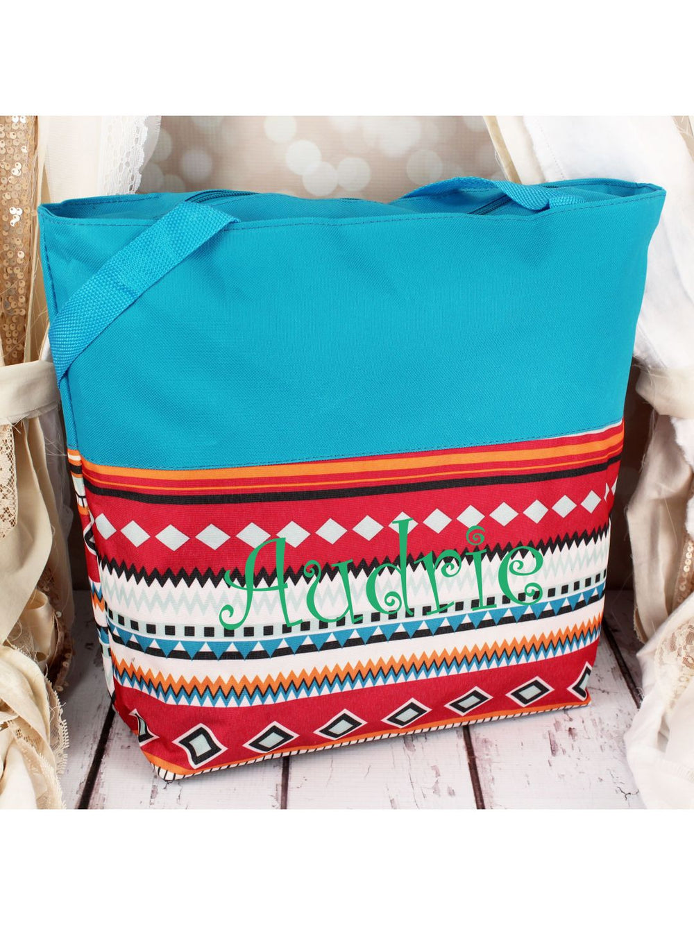 Large Tote Aztec Blue Trim