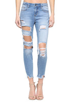
              Camilla Mid Rise Destroyed Skinny Crop Jeans
            