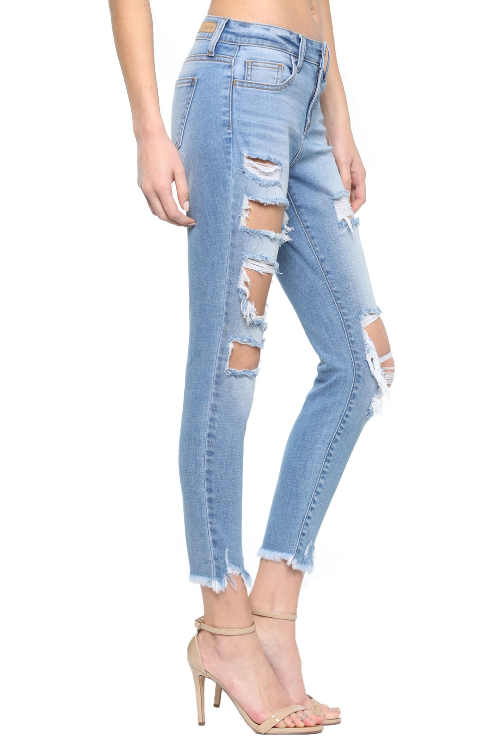 Camilla Mid Rise Destroyed Skinny Crop Jeans
